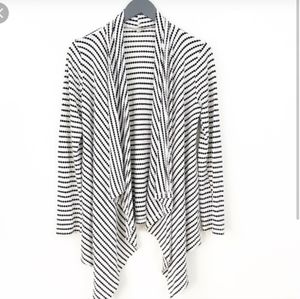 lily white black and white striped, draped, open front cardigan - large